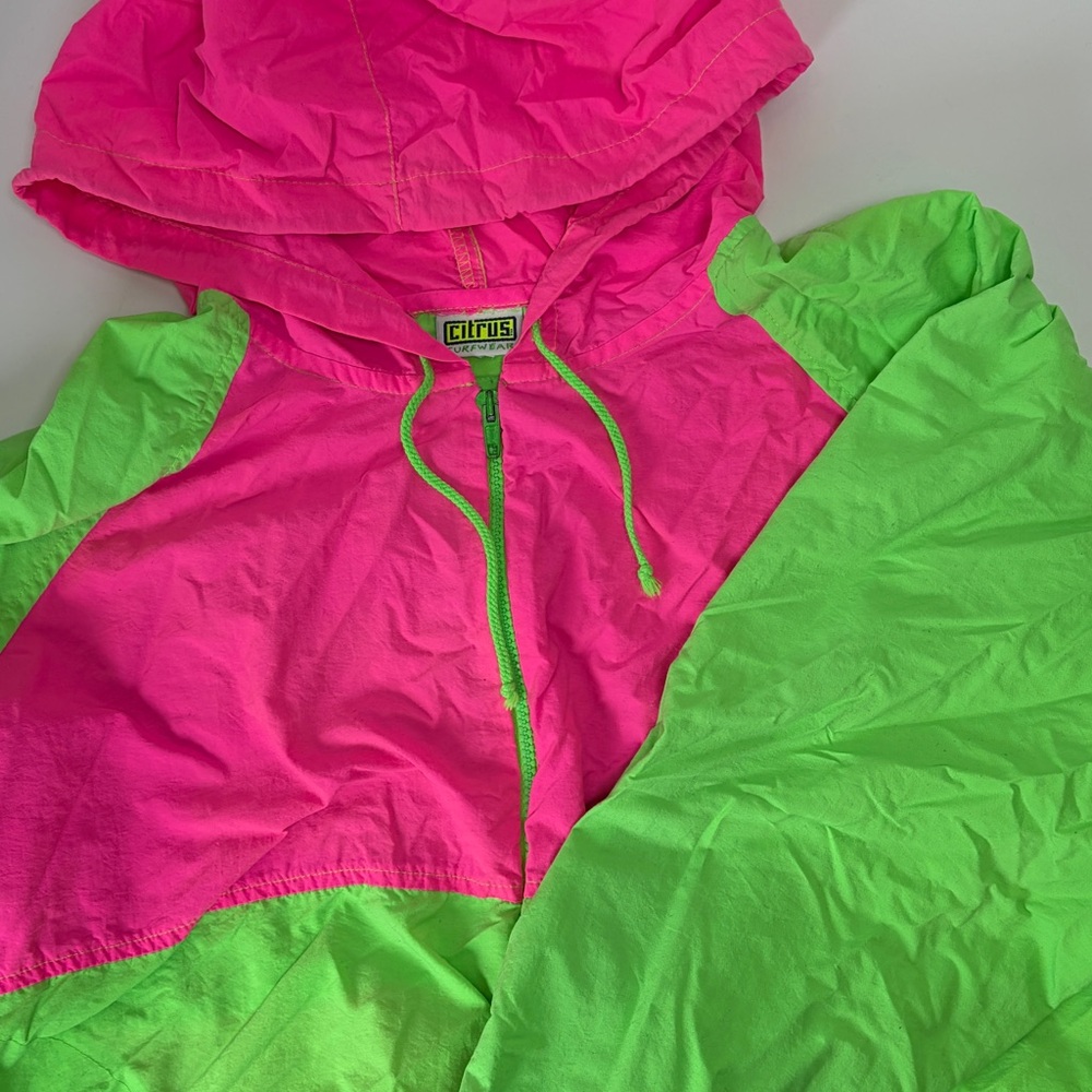 VTG Neon Color Block Citrus Surfwear Windbreaker Jacket Made in USA Unisex Small